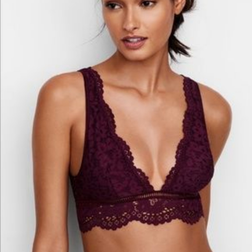 Victoria's Secret Burgandy Sheer Lace Halter Bralette size M